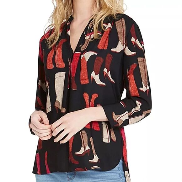 NWOT NIC+ZOE These Boots Printed Blouse Size Small (Runs big) #002 - Picture 1 of 13
